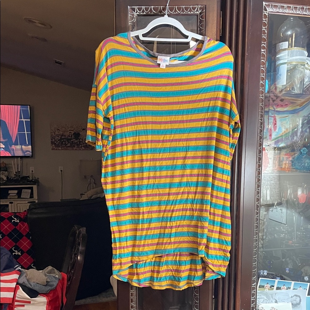 LuLaRoe Striped Tunic - Yellow, Blue, Pink